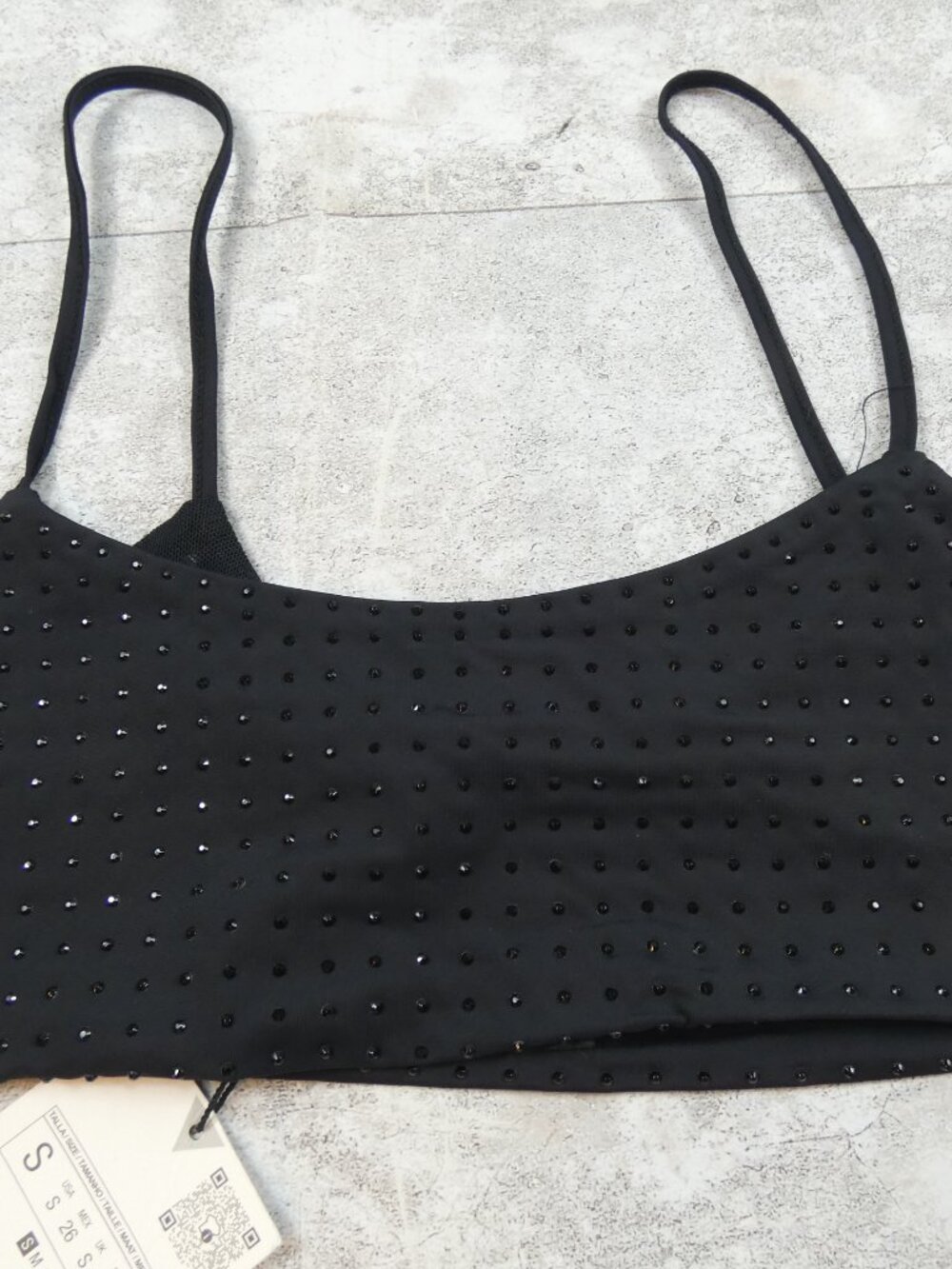 Zara Crop Tank Black Bling Studs Spaghetti Strap Glam